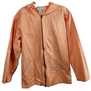 Vintage Real Comfort Womens Hooded Jacket Medium Orange‎ Gingham Lightweight